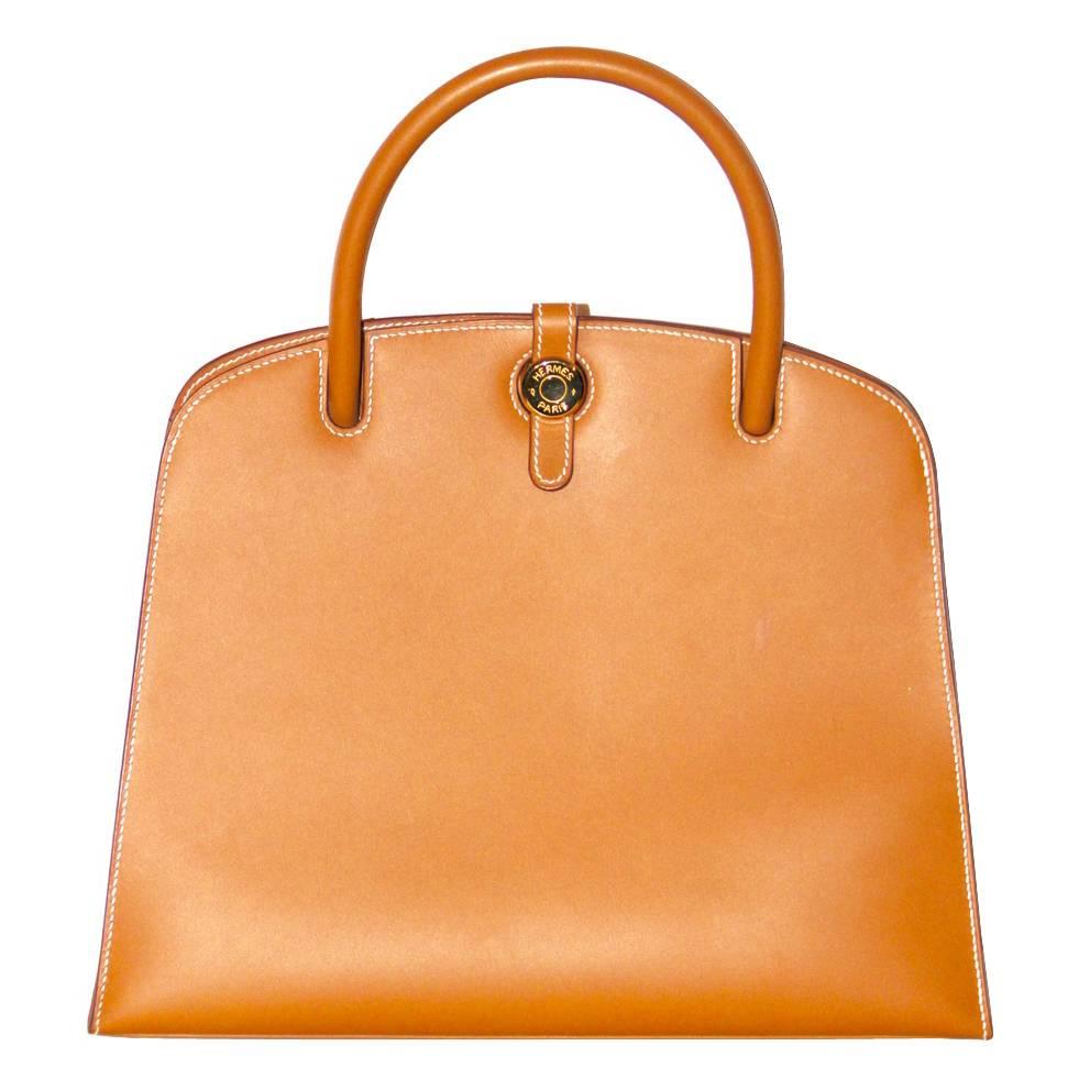 HERMES "Dalvy" Collection Natural Chamonix Leather Handbag