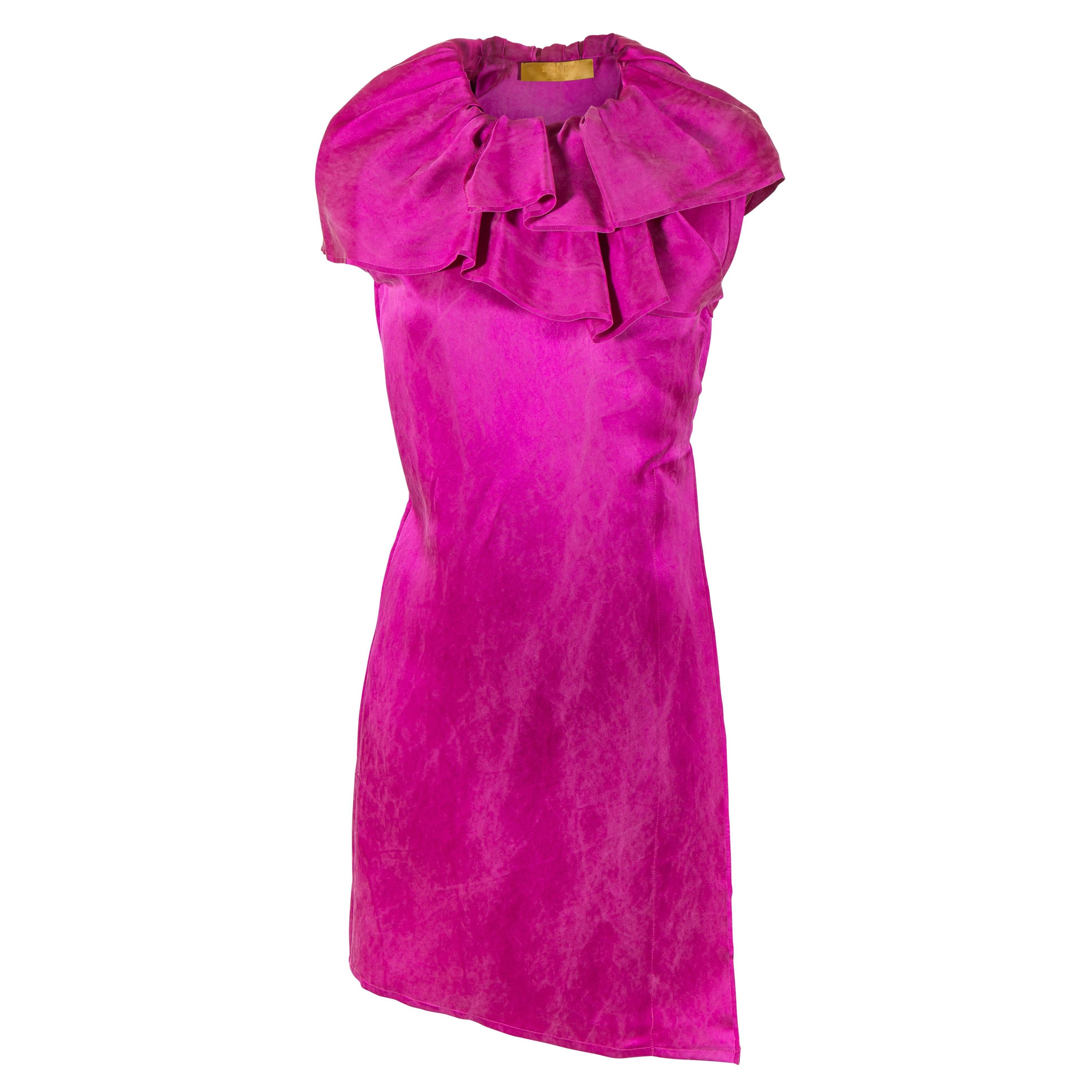 Alber Elbaz for Lanvin Fall 2007 RTW Fuchsia Silk Dress with Ruffle  For Sale
