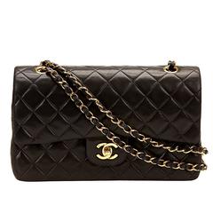 1990s Chanel Black Quilted Lambskin Vintage Medium Classic Double Flap Bag