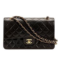 1990s Chanel Black Quilted Lambskin Vintage Medium Classic Double Flap Bag