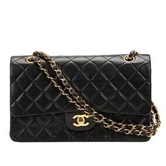 1990s Chanel Black Quilted Lambskin Vintage Medium Classic Double Flap Bag