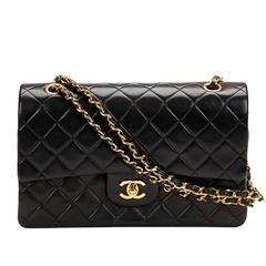 1990s Chanel Black Quilted Lambskin Vintage Medium Classic Double Flap Bag