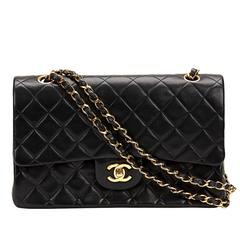 1990s Chanel Black Quilted Lambskin Vintage Medium Classic Double Flap Bag