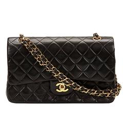 1990s Chanel Black Quilted Lambskin Vintage Medium Classic Double Flap Bag