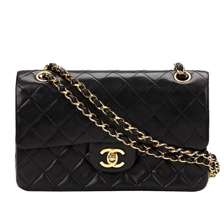 1980s Chanel Black Quilted Lambskin Vintage Small Classic Double Flap ...