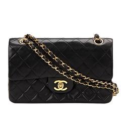 1980s Chanel Black Quilted Lambskin Vintage Small Classic Double Flap Bag