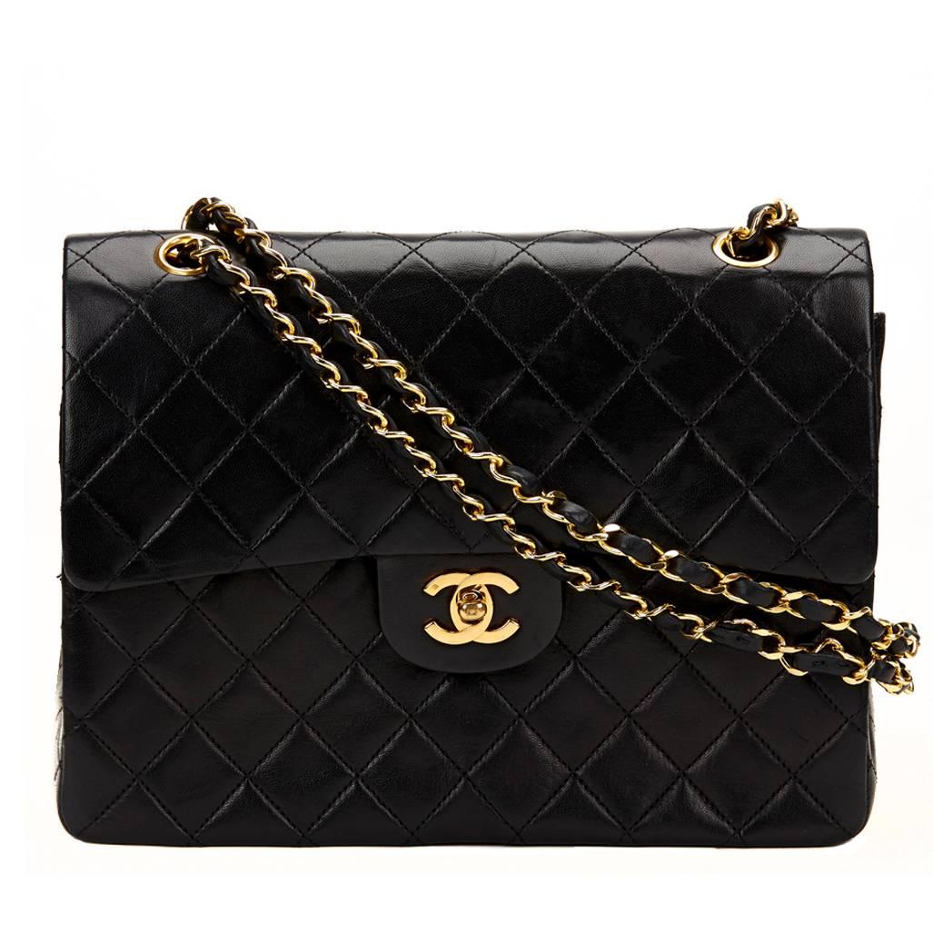 1980s Chanel Black Quilted Lambskin Vintage Medium Tall Classic Double Flap Bag
