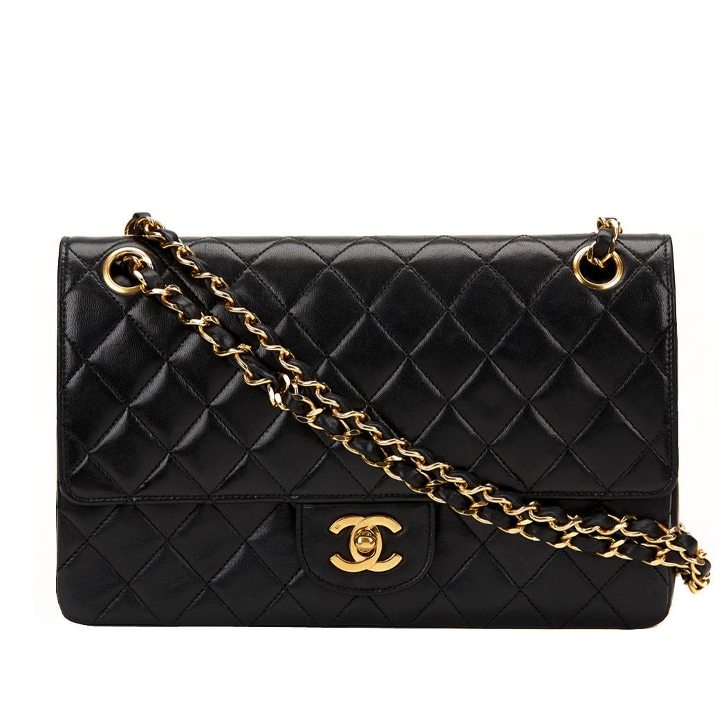 1980s Chanel Black Quilted Lambskin Vintage Medium Classic Double Flap Bag