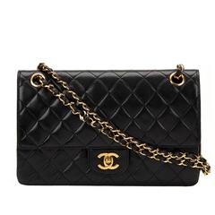 1980er Jahre Chanel schwarz gestepptes Lammleder Vintage Medium Classic Double Flap Bag