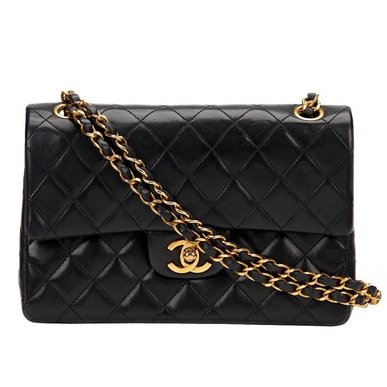 1980s Chanel Black Quilted Lambskin Vintage Small Classic Double Flap Bag at 1stdibs