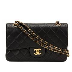 1990s Chanel Black Quilted Lambskin Vintage Small Classic Double Flap Bag