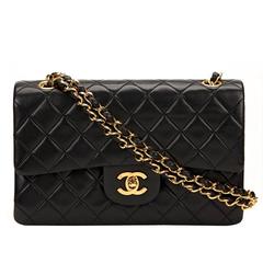 1990s Chanel Black Quilted Lambskin Vintage Small Classic Double Flap Bag
