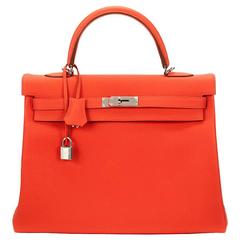 2015 Hermes Capucine Orange Togo Leather Kelly 35cm