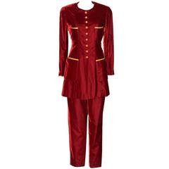 CHANEL Fall 93 RTW  Sz 40 Rare Burgundy Velvet Pantsuit 