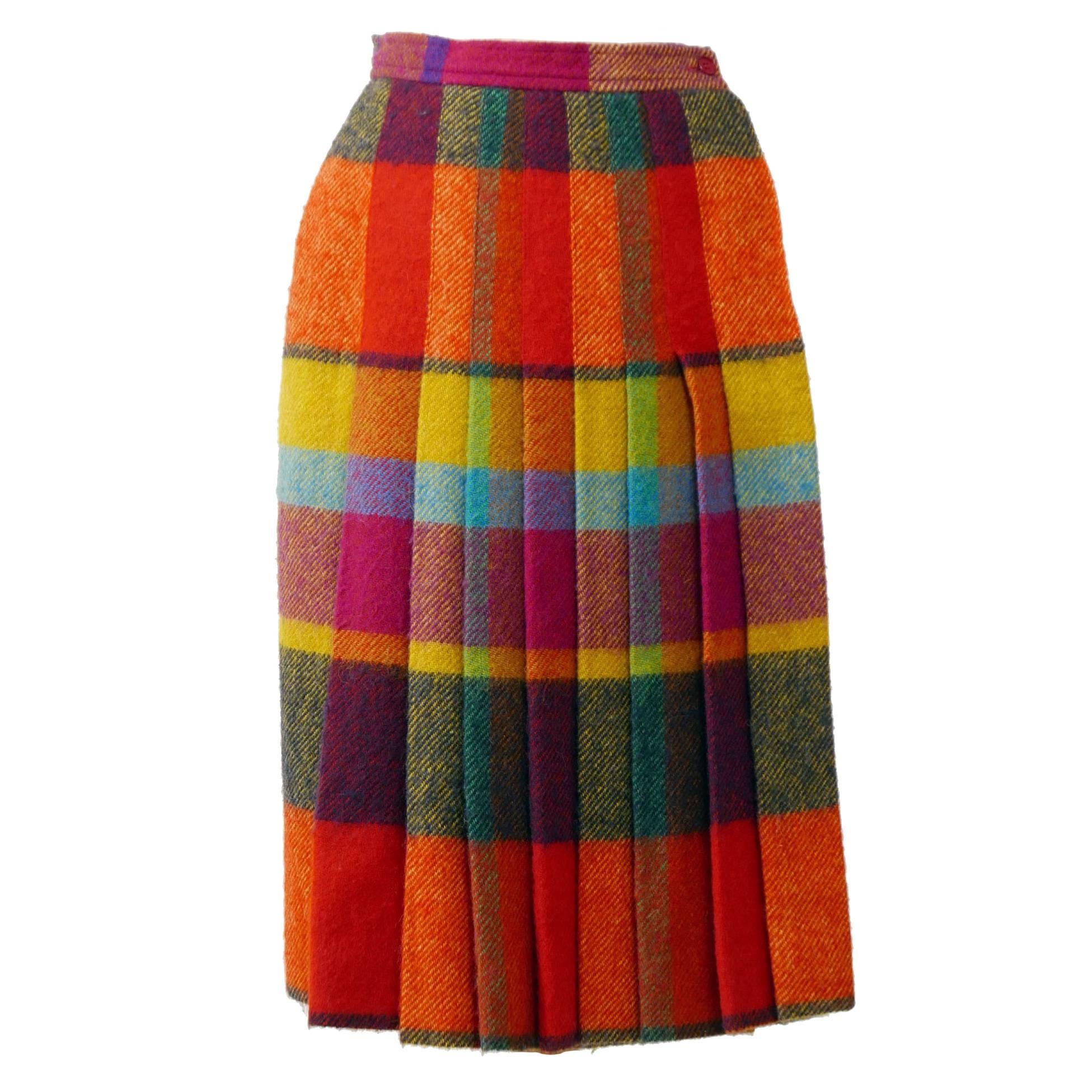 1980s YVES SAINT LAURENT Rive Gauche Plaid Tartan Wool Skirt