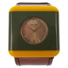 Prada Watch - Bracelet Green Yellow Brown Leather Band Resin Stainless Steel