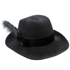 Tom Ford Hat - New - Womens Fedora Black Small Felt Feather Velvet Brim
