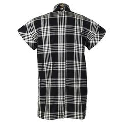 1970s Chanel Haute Couture Black and White Plaid Raw Silk Top Blouse Rare 12