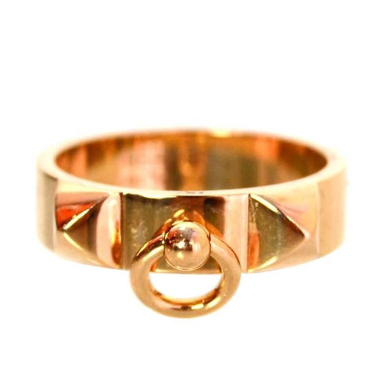 Hermes Rose Gold Collier de Chien PM Ring Sz 6.5 RT. $2, 025
