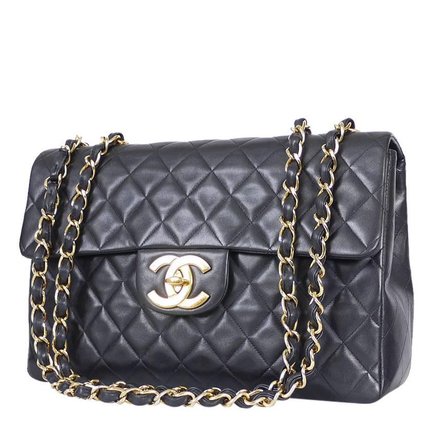 Vintage Chanel Lambskin Jumbo Classic Flap Bag XL Black