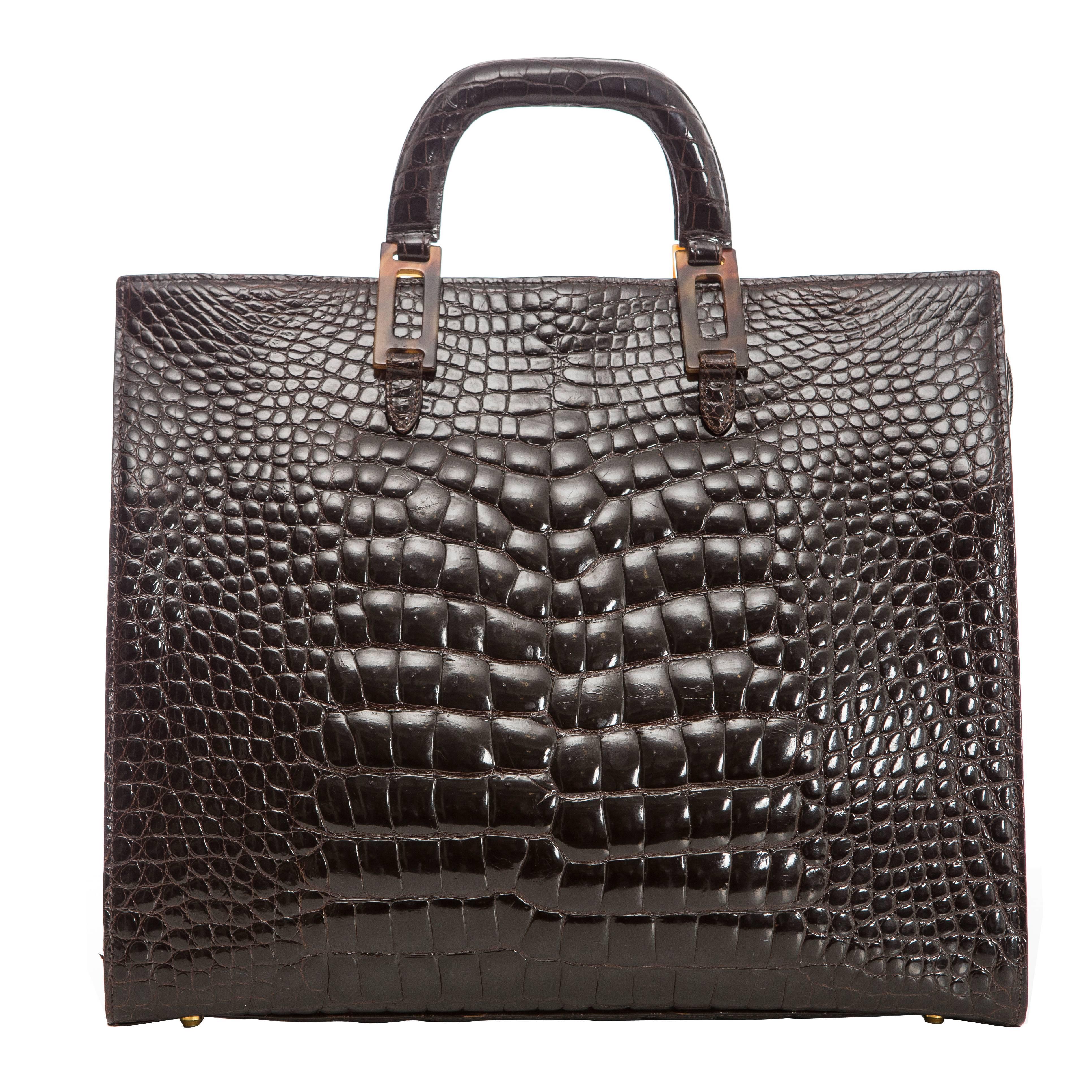 Lana Marks Chocolate Brown Alligator Tote