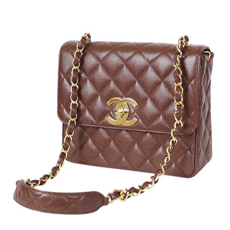 Chanel Brown Caviar Skin Crossbody Classic Bag Vintage