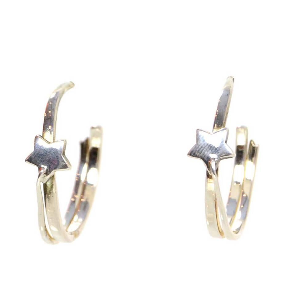 Chanel Sterling Silver Star Hoop Pierced Earrings