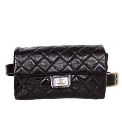 Chanel Black Distressed Quilted Leather 2.55 Belt Bag Sz 36