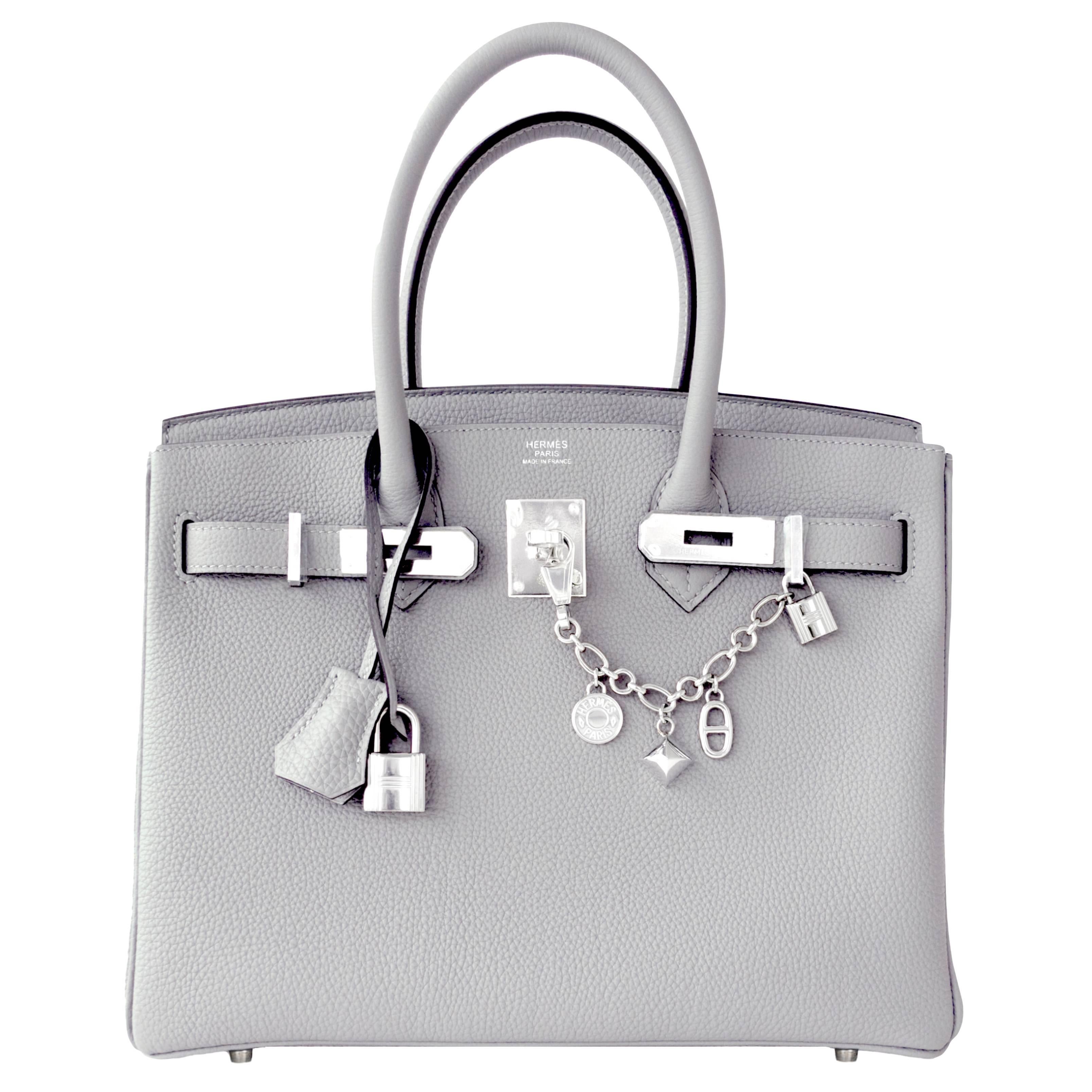 Hermes Gris Mouette New Grey 30cm Togo Birkin Bag Palladium Perle So Chic