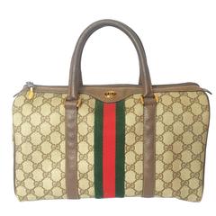 80's Used Gucci brown monogram webbing sherry line speedy style handbag. 