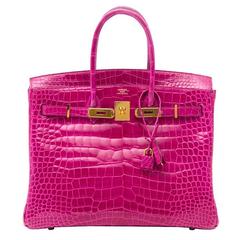 Rare Hermes Birkin 35 Porosus Lisse Rose Sheherazade