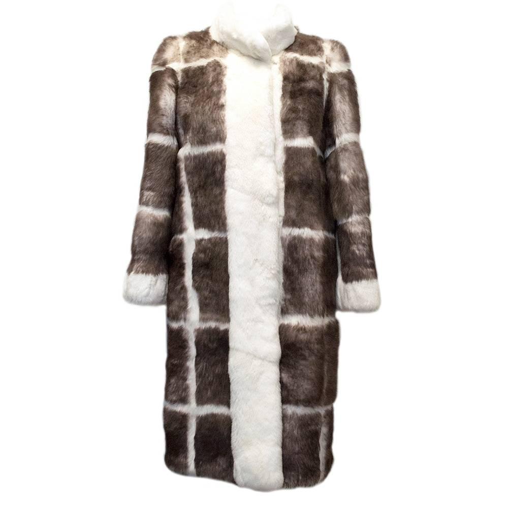 Matthew Williamson Taupe and Cream Rabbit Fur Coat For Sale