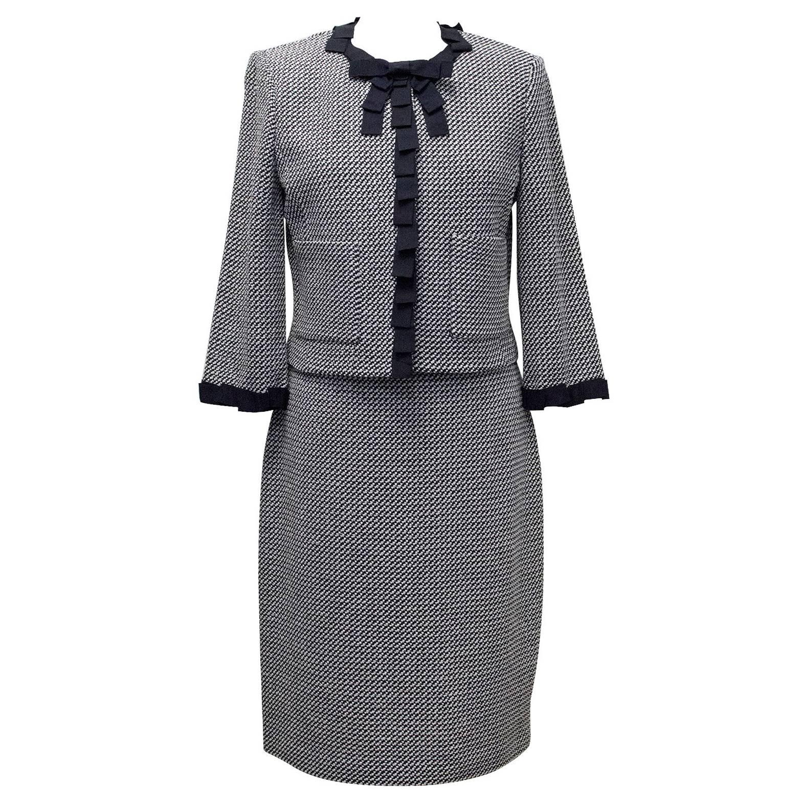 St. John Houndstooth Navy & White Dress and Jacket For Sale