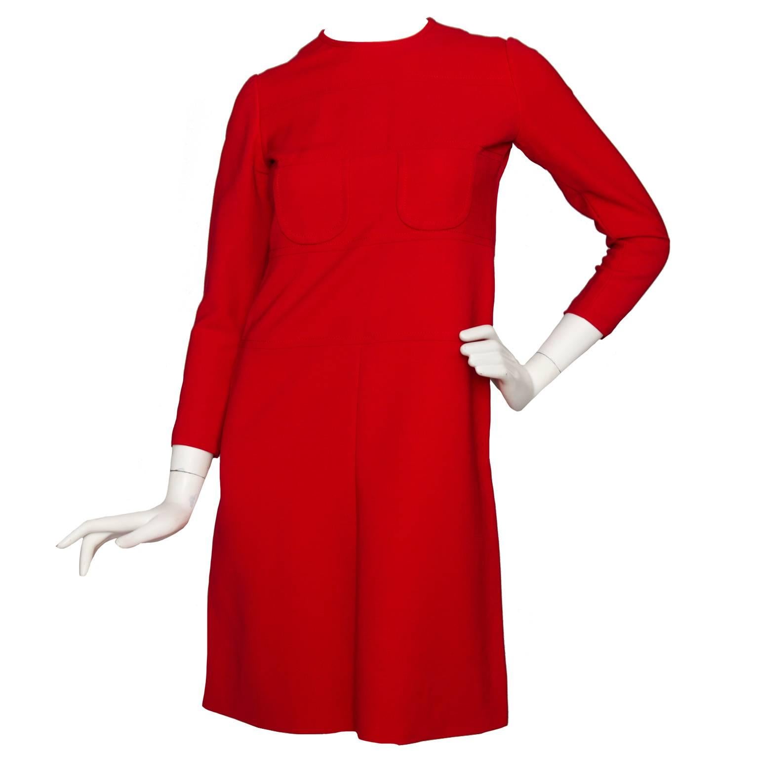 60s Mod Christian Dior Red Wool A-line Day Dress