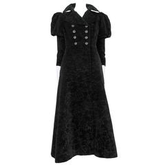 Vintage Yves Saint Laurent Black Flocked Coat Ensemble 