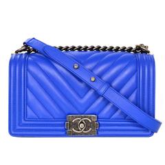 Chanel NEW 2016 RARE Cobalt Blue Chevron Old Medium Boy Bag