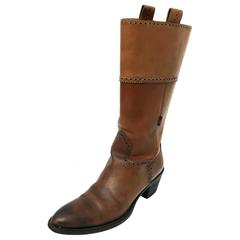 GUCCI Brown Leather Cowboy Style Boots Size 8