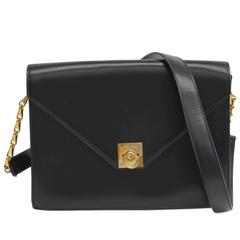 Vintage Celine Black Leather Gold Chain Flap Clutch Evening Shoulder Crossbody Bag