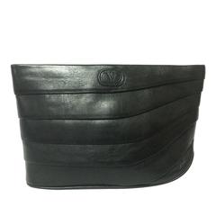Vintage Valentino Garavani black leather wave layered design clutch bag, purse