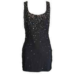Gianni Versace Runway Black Silk Beaded Micro Mini Dress 40, S/S 1996