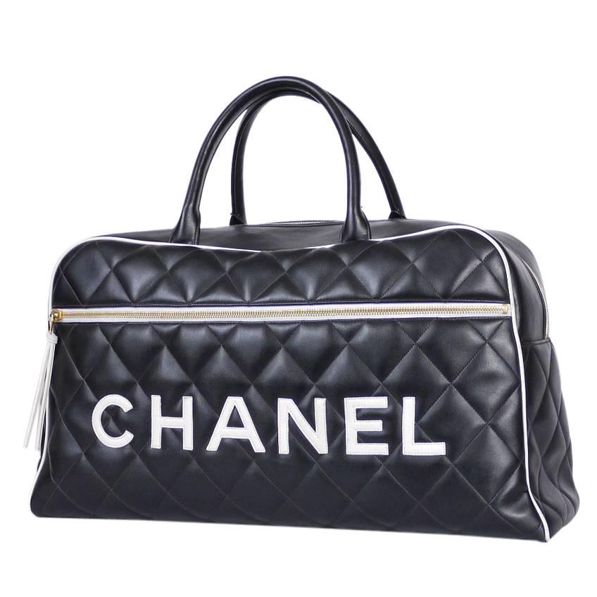 Vintage Chanel Black Leather Letter Logo Jumbo Bowling Bag