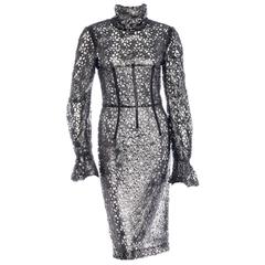 Amazing Dolce & Gabbana Gunmetal Mesh Lace Dress