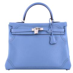 Hermes Kelly Ghillies Sac à main Bleu Paradis Clémence et Evercolor avec Palladium