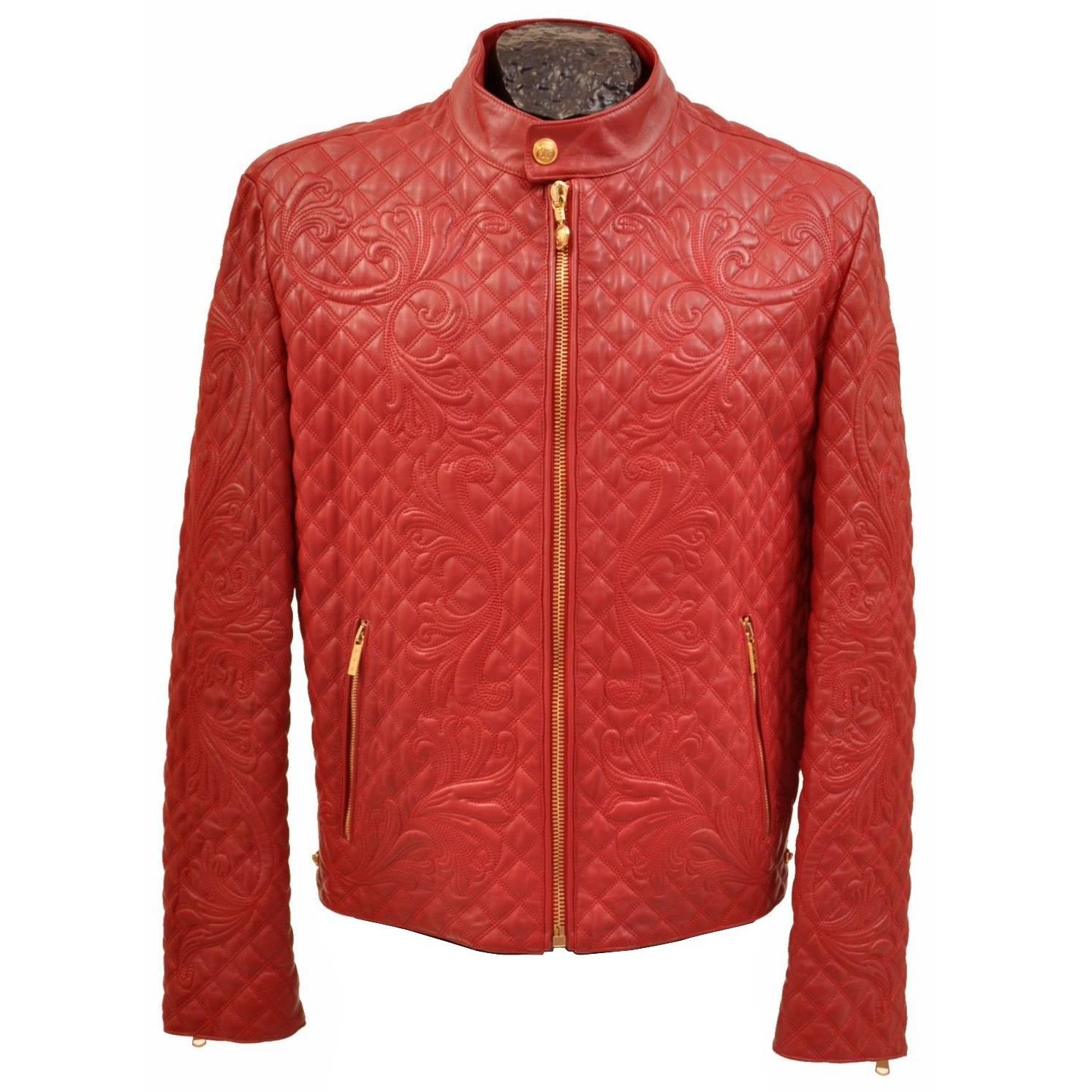 New VERSACE BAROCCO EMBROIDERED LEATHER BIKER MOTO JACKET