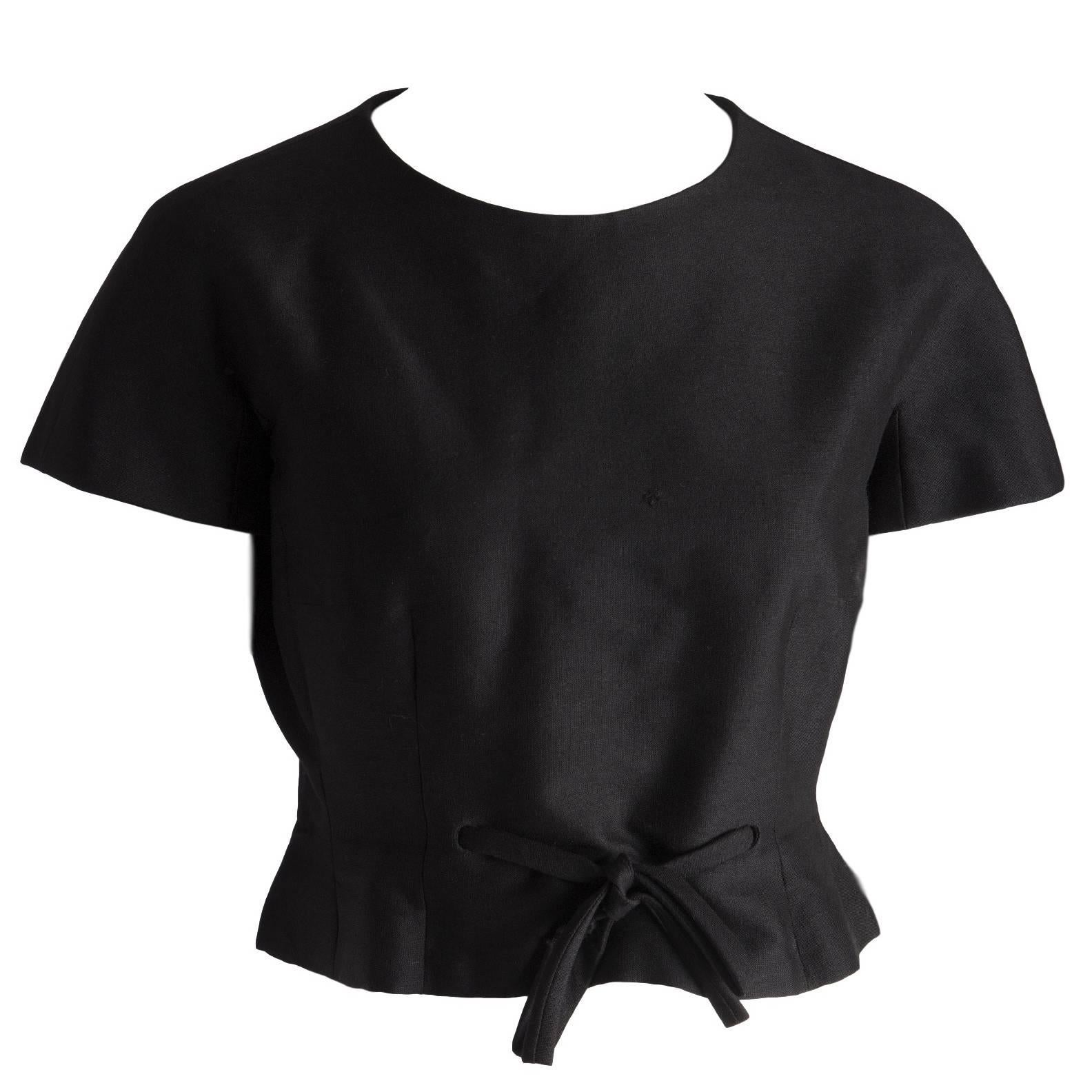 Christian Dior 1959 Black Haute Couture Yves Saint Laurent Black Wool Top 10 For Sale