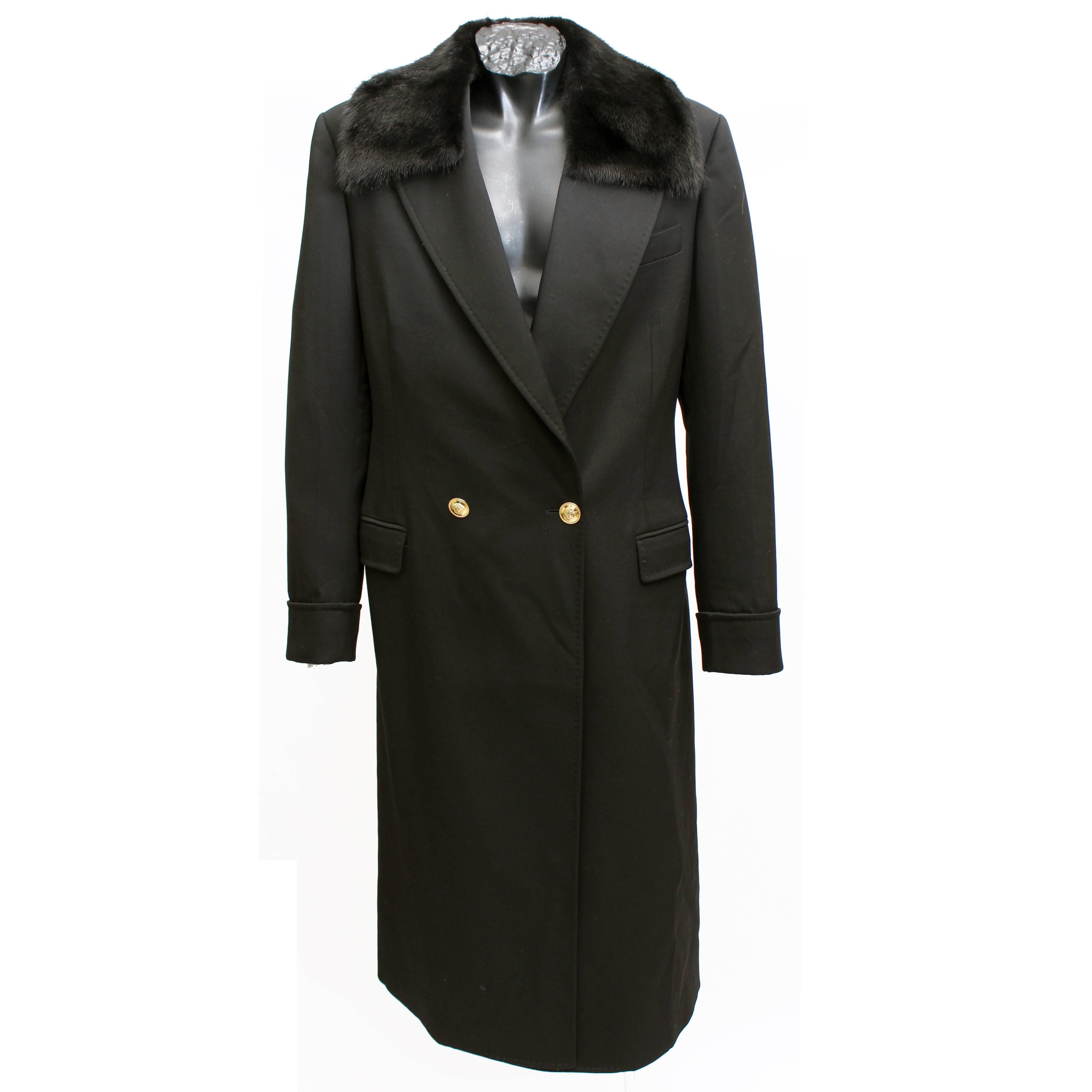 Versace Black Wool Men's Coat With Mink Fur 