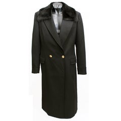 Used Versace Black Wool Men's Coat With Mink Fur 