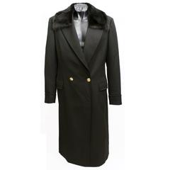 Versace Black Wool Men's Coat With Mink Fur 4