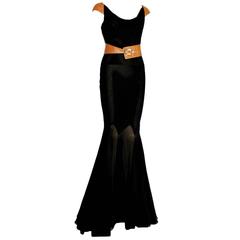 Fantastic Gianni Versace Couture Belted Black Silk & Leather Gown 3