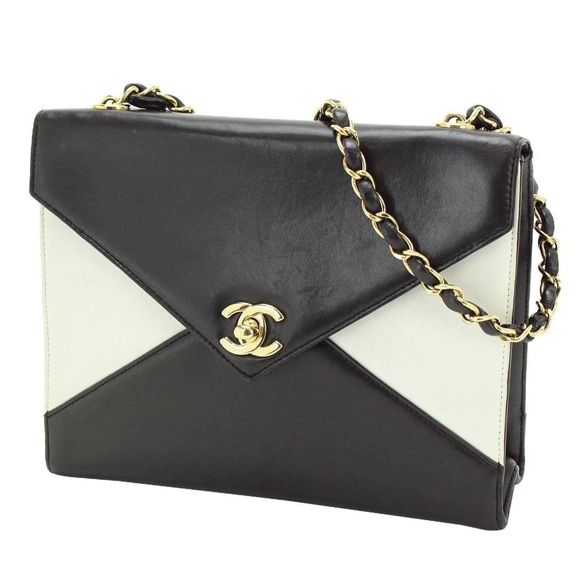Chanel Black Ivory Colorblock Leather Gold Flap Envelope Clutch Chanel Black Ivory Colorblock Leather Gold Flap Envelope Clutch Shoulder Bag At 1stdibs